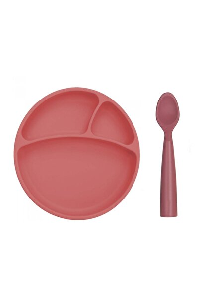 OiOi Vakum Tabanlı Silikon Tabak-nam Nam Kaşık 2'li Set-bordo