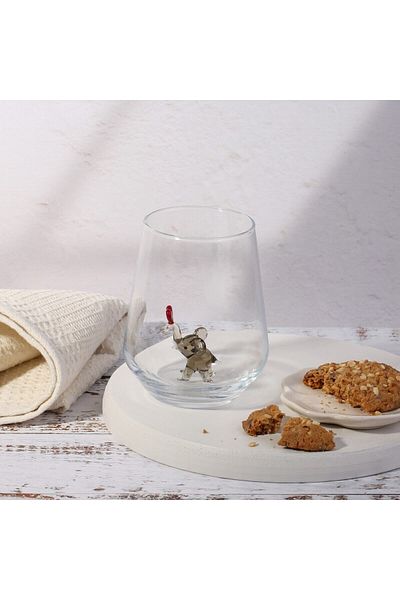 ADAMODART Single Water Cup with Heart and Gray Elephant Glass Figure