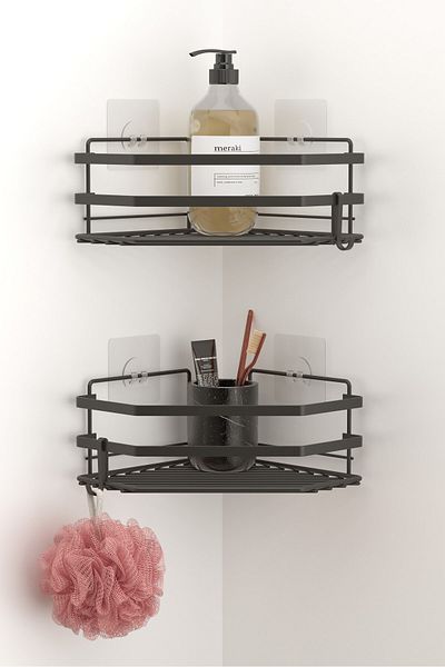 Tekno-tel Cârlige adezive Teknotel 2 buc. Raft de colț pentru baie negru mat St277h