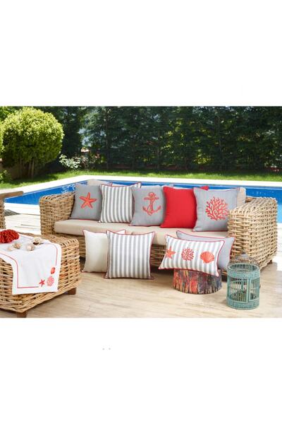 caka home design علبة نجوم مطرزة بنجوم (رمادي × إكرو مخطط / تطريز أحمر / 45 ×...