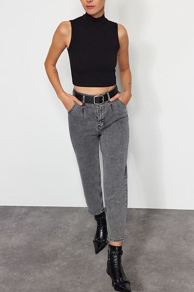 Edit by Trendyol Black High Collar Knitted T-Shirt TWOAW24TS00019