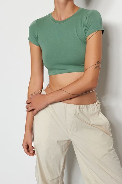 Edit by Trendyol Mint Crop Knitted T-Shirt TWOAW24TS00020