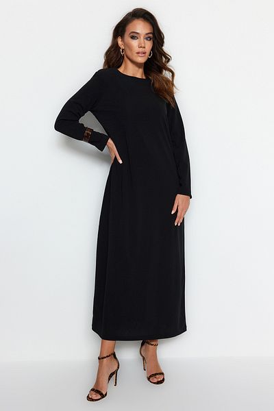 Trendyol Modest Μαύρο φόρεμα Scuba Crepe Cut - A-line TCTSS23EB00003