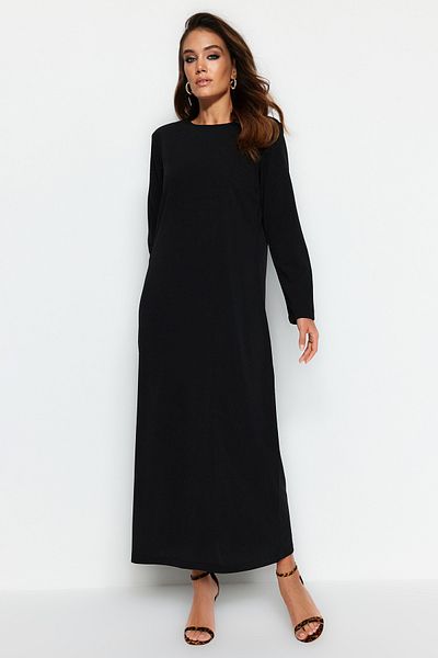 Trendyol Modest Μαύρο φόρεμα Scuba Crepe Cut - A-line TCTSS23EB00003