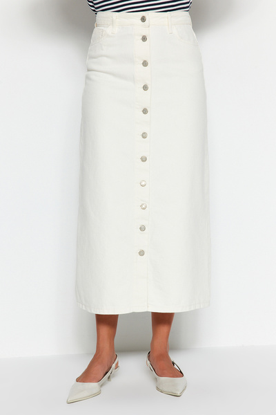 Trendyol Collection Ecru gombos záródású farmer farmerszoknya TCTSS23EE00024