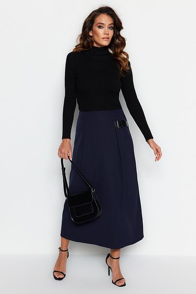 Trendyol Modest Sötétkék öv részletes szövött szoknya TCTAW24EE00014