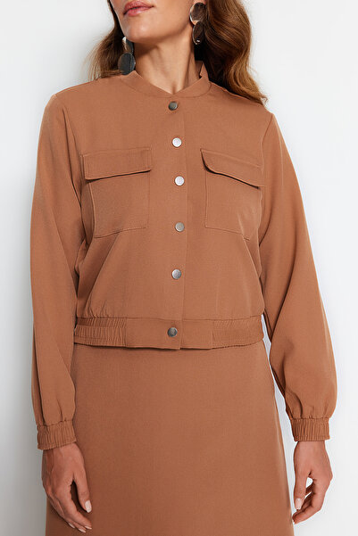 Trendyol Modest Camel Pocket Bomber Jacket-Skirt Set z tkané textilie TCTAW24US00078