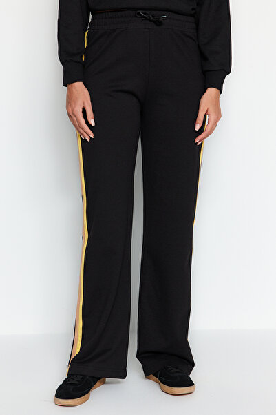 Trendyol Modest Μαύρο πλεκτό αθλητικό παντελόνι Color Blocked Ripe Λεπτομερές φαρδύ πόδι - TCTAW22EI0022