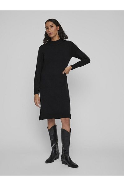 VILA Kleid in knielangem langärmeligem Rundhalsausschnitt