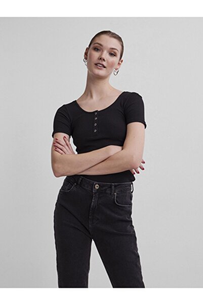 PIECES Oberteil mit kurzen Ärmeln Rippdesign