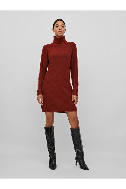 VILA Strickkleid mit hohem Hals