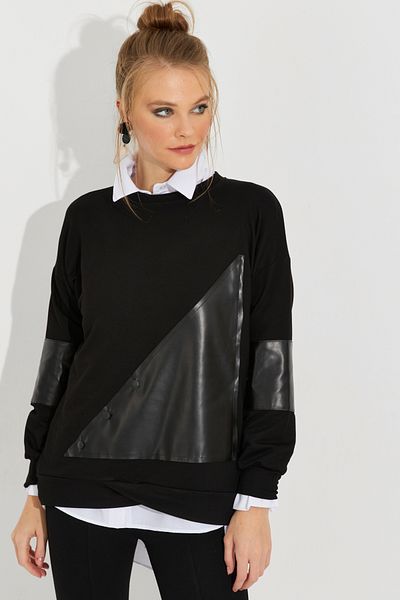 Cool & Sexy Tricou de pulover din piele neagră pentru femei ST6015