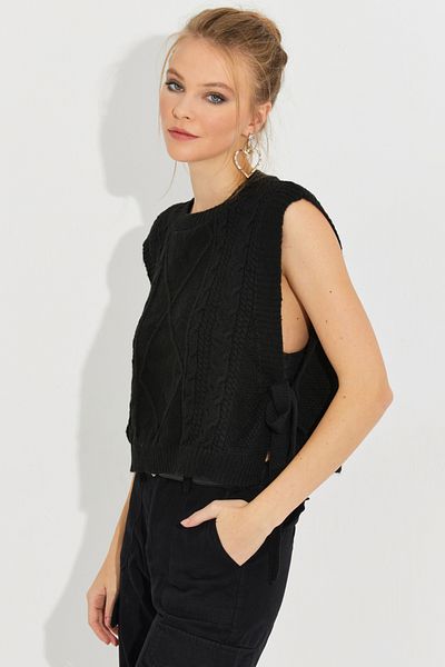 Cool & Sexy Women's Black Side Tied Sweater YV210