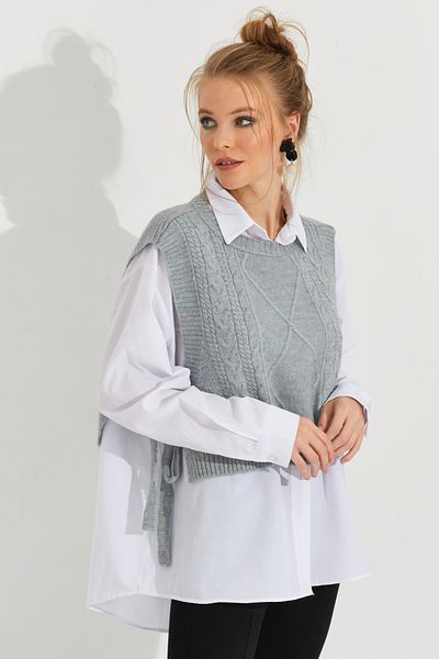 Cool & Sexy Women's Gray Tie Side Sweater YV210