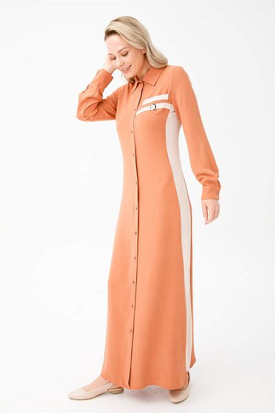 Esswaap Side Garnished Dress with Hidden Placket Shrimp
