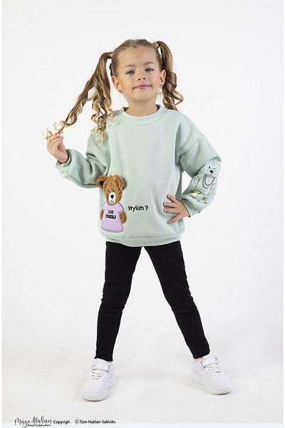 Harika KIDS Girl's Medium Thickness Printed Knitted Basic Tights Top and Bottom Set