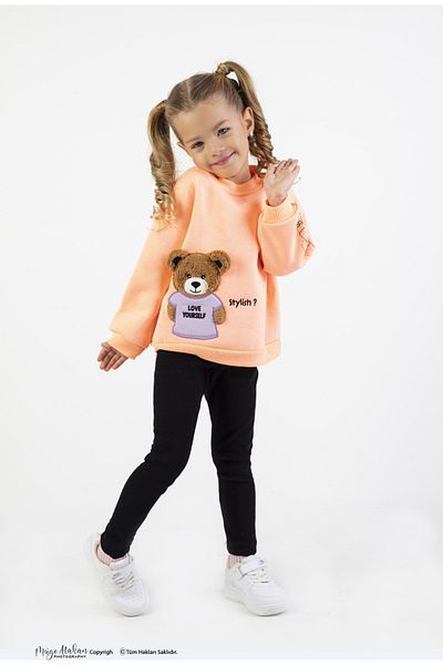 Harika KIDS Girl's Medium Thickness Printed Knitted Basic Tights Top and Bottom Set