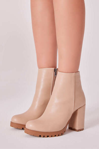 Tonny Black أحذية نسائية ذات كعب كريمي مريح وسحاب وكعب