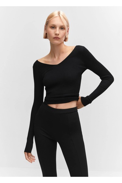 MANGO Woman Rippenpullover mit tiefem Rückenausschnitt