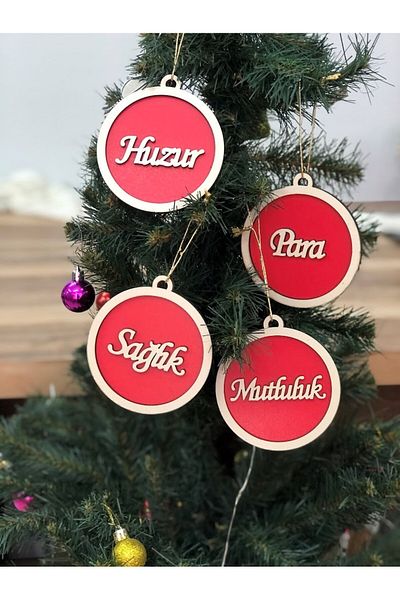 Masalsı Concept Luxury wood custom Christmas pine tree ornament happiness peace money health 4-piece set