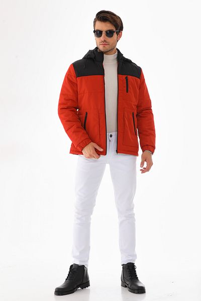 Talsmoda ORANGE AND BLACK COLOR WIND AND WATER PROTECTIVE SPORTS COAT