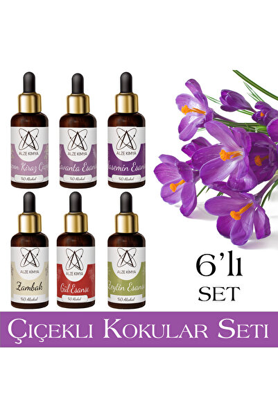 Alze Kimya Çiçekli Kokular Esans Seti | Uçucu Yağ | Buhurdanlık | Mum Yapımı 10 ml x 6 ad