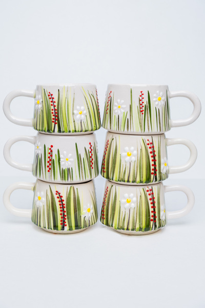 touchmughm طقم سيراميك مصنوع يدويًا مكون من 6 فناجين قهوة، أكواب مزدوجة، كوب ...