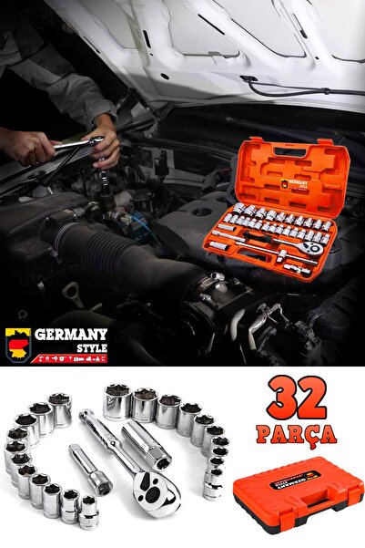 Germany Style Profesyonel Büyük BOY Parlak 32 Parça Cırcırlı Lokma Takımı 1/2 Cr-v Çeliği