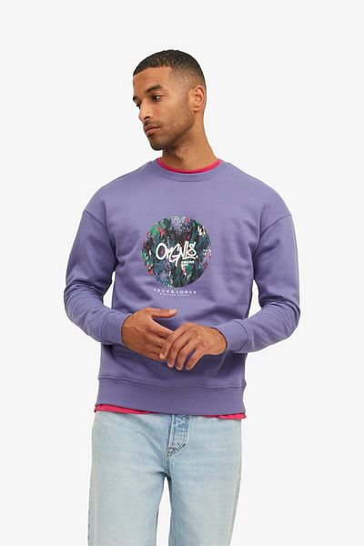 Jack & Jones Ανδρικό μωβ φούτερ Jorsılverlake Sweat Crew Neck Ln 12242366 -Μωβ