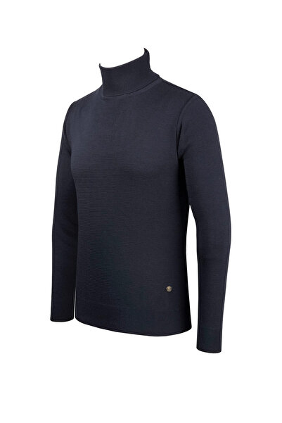 Çizgi Triko Чоловічий трикотажний светр з рибальським коміром, прямими рукавами та еластичним поясом, класичний крій