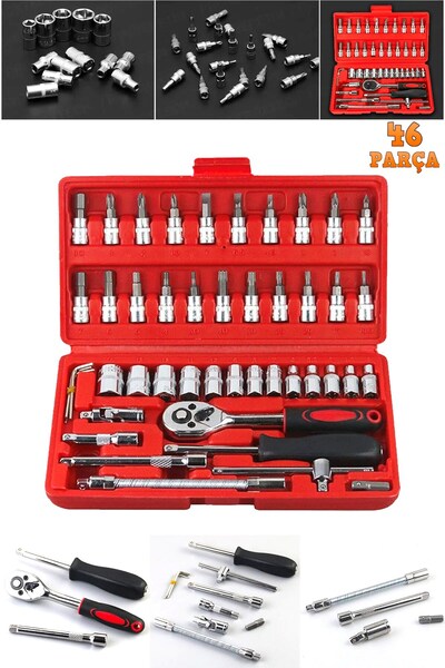 Germany Style Professional 46 Piece Screwdriver Socket Set Vehicle Repair Ratchet Socket Set Chrome Valve