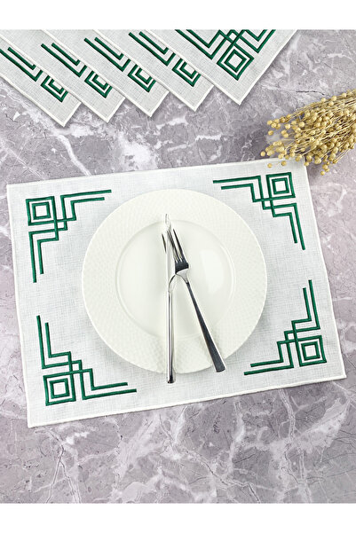 WEARE2 Λευκό με πράσινο κέντημα ορθογώνιο 34x44 εκ. Σετ 6 τεμαχίων American S...