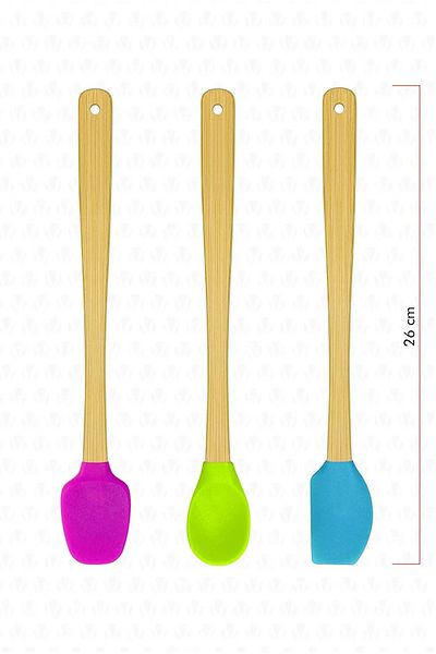 TeknoZar Colorful Bamboo - 3-Piece Silicone Spatula Spoon Set