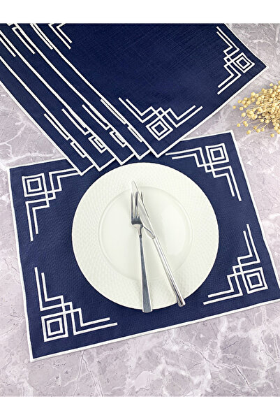 WEARE2 Culoare bleumarin, alb, brodat, dreptunghiular, 34x44cm, set de 6 serv...