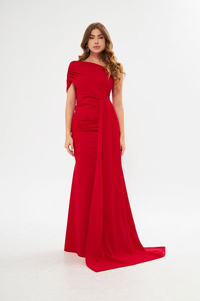 ModaLy Moda FLEXIBLE CREPE FABRIC RED COLOR EVENING DRESS WITH ONE SHOULDER DETAILED GL-684 582108