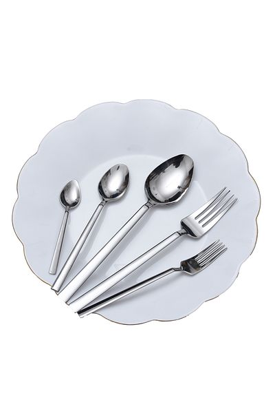 aymt 18-Person 90-Piece Dinnerware Set, Fork and Spoon Set, Stainless Steel, Plain, Simple, Metal Color