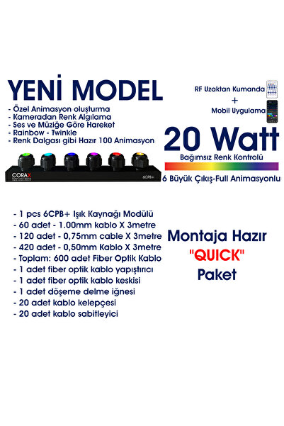 coraxads Animasyonlu Yıldız Tavan Seti QUICK Paket, Montaja Hazır 20watt, 600 lü, Fiber Optik Aydınlatma Kiti
