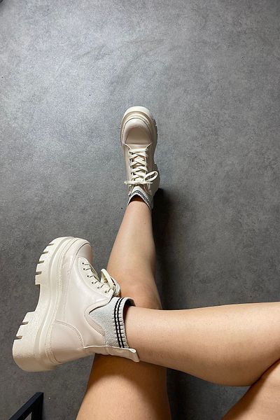 SHOEBELLAS Marcel Beige Knitwear Λεπτομερείς Γυναικείες Μπότες