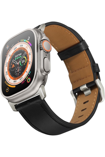 m.tk moveteck Apple Watch Ultra 49MM Band Leather Skin Classic Leather Strap Metal Buckle Perforated Double Color