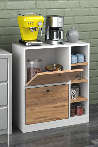 GOLDFALEZ Kahve Köşesi Mutfak Rafı Çok Amaçlı Dolap Mutfak Stand Mutfak Bango Beyaz Atlantik Çam