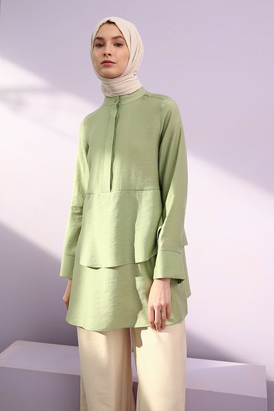 ALLDAY Light Green Flounced Collar Half Layer Tunic