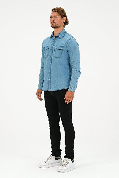Catto Peak Slim Fit Denim Cepli Gömlek