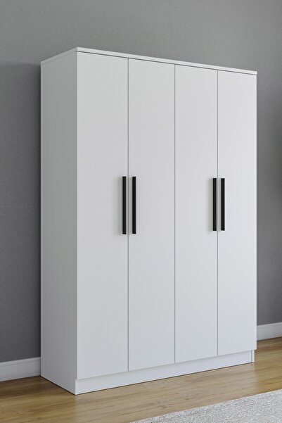 EN6 Elbise Dolabı 4 Kapaklı Geniş Kullanım Yatak Odası, Genç Odası Beyaz Renk (610400)