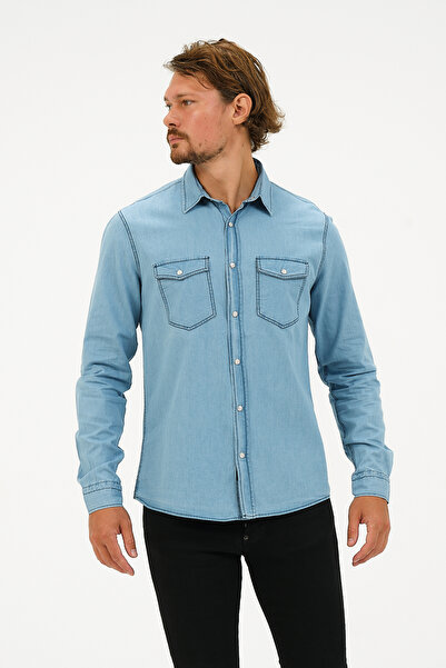 Catto Peak Slim Fit Denim Pocket Shirt
