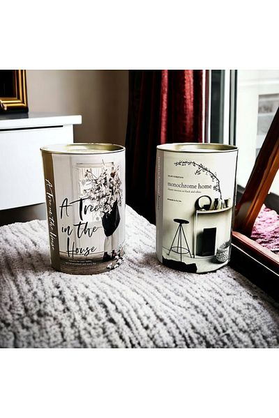Saccura Decor Decorative Cylinder Box Set with Metal Cover, 2-Piece A TREE & Monochrome Cylinder Box Set