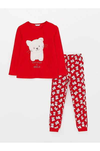 LC Waikiki Set de pijamale pentru femei, cu mânecă lungă, brodate, cu decolteu
