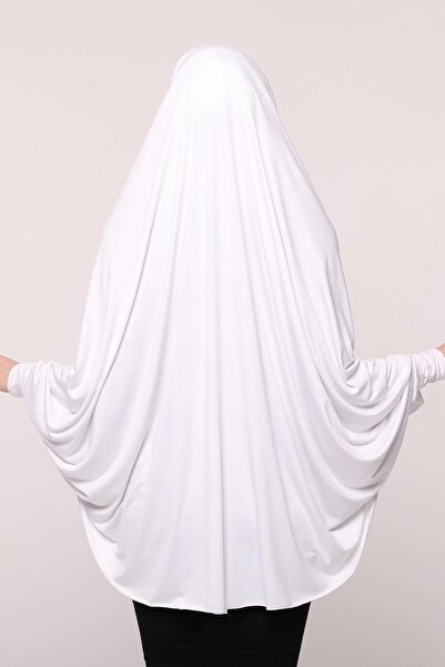 Altobeh Kollu Sufle Çarşaf Üstü Peçeli Pratik Tesettür Hijab - Nikaplı Namaz Örtüsü-beyaz