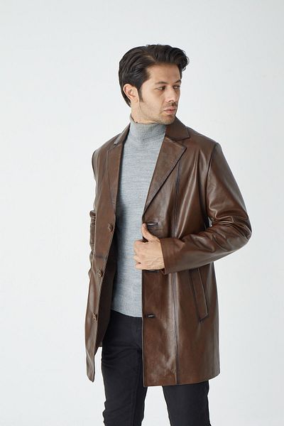 CE-YIL DERİ ÜRÜNLERİ Men's Genuine Leather Trench Coat