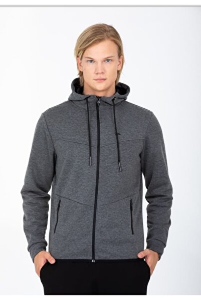 DYNAMO Erkek Antrasit Gri Kapüşonlu Fermuarlı Eşofman Üstü Sweatshirt Ceket