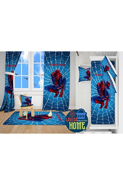 Lavisa Spiderman Dijital Baskı 2 fon Perde & Yatak Örtüsü ve Yastık Kılıfı & ...